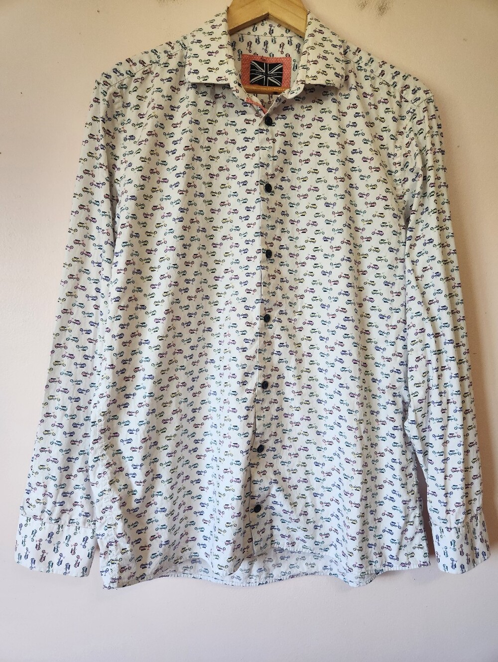 Soul of London Retro Vespa Scooter Novelty Print Button Up Shirt Men's Large